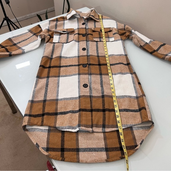 CI SONO | Brown, tan & white lightweight summer long plaid shacket jacket coat - Picture 15 of 15